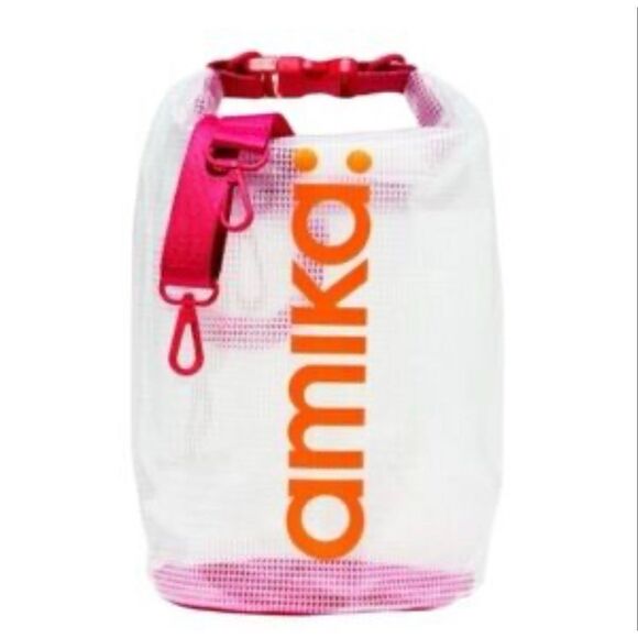 Amika water proof neon pink orange adjustable strap carry on cylinder beach bag - Picture 1 of 11